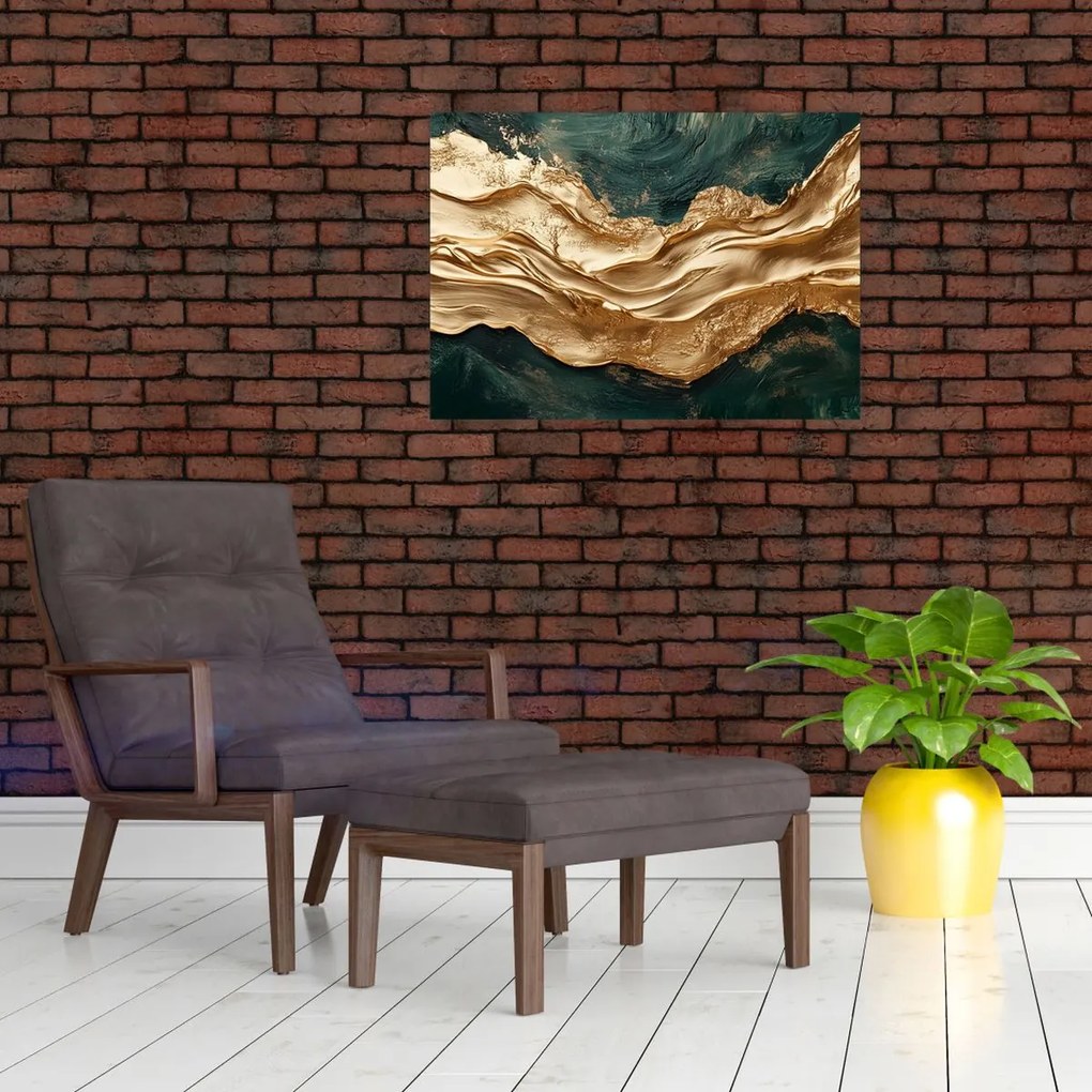 Obraz - Zelená abstrakcia so zlatom II. (70x50 cm)