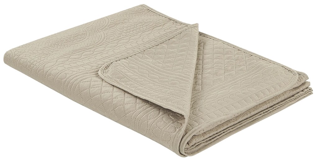 Sada embosovaného prehozu na posteľ a vankúšov 140 x 210 cm taupe SHUSH Beliani