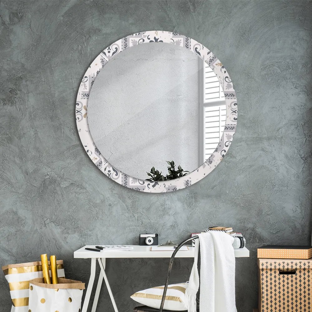 Okrúhle ozdobné zrkadlo na stenu Retro dlaždice fi 90 cm
