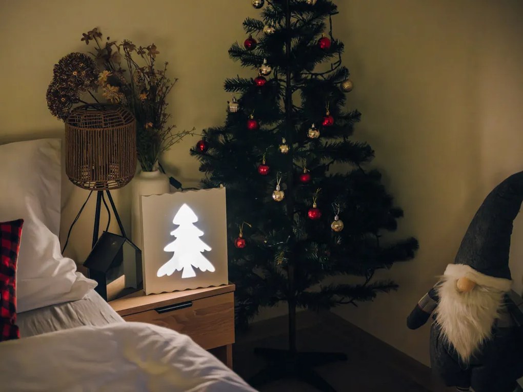 LED vianočná lampa v rámčeku TREE 29,5 cm biela