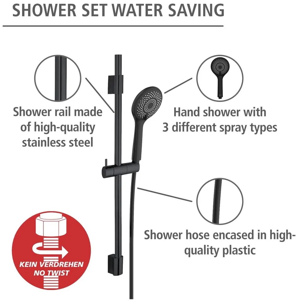 Čierny sprchový set z nerezovej ocele 70 cm Water Saving - Wenko