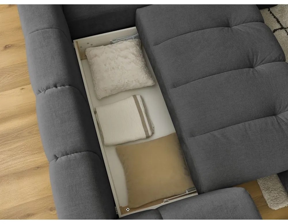 Tmavosivá rozkladacia/s úložným priestorom rohová pohovka (pravý roh/do L) Fuji – Bobochic Paris