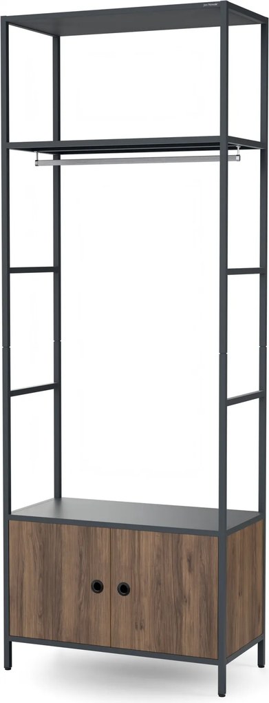 Kancelársky regál otvorený s tyčou na oblečenie, do recepcie a čakárne, kovový, antracitový/orech, 800x2200x400 mm: ARIEL Eco Design