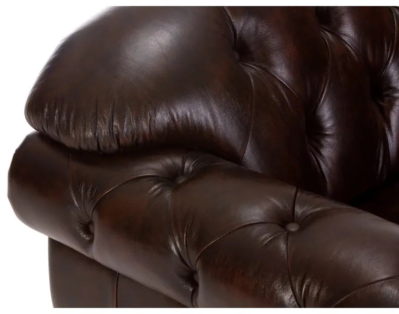 furniture-nabytek.cz - Masívne kreslo Chesterfield Hereford z pravej kože, hnedé – 112×96×94 cm
