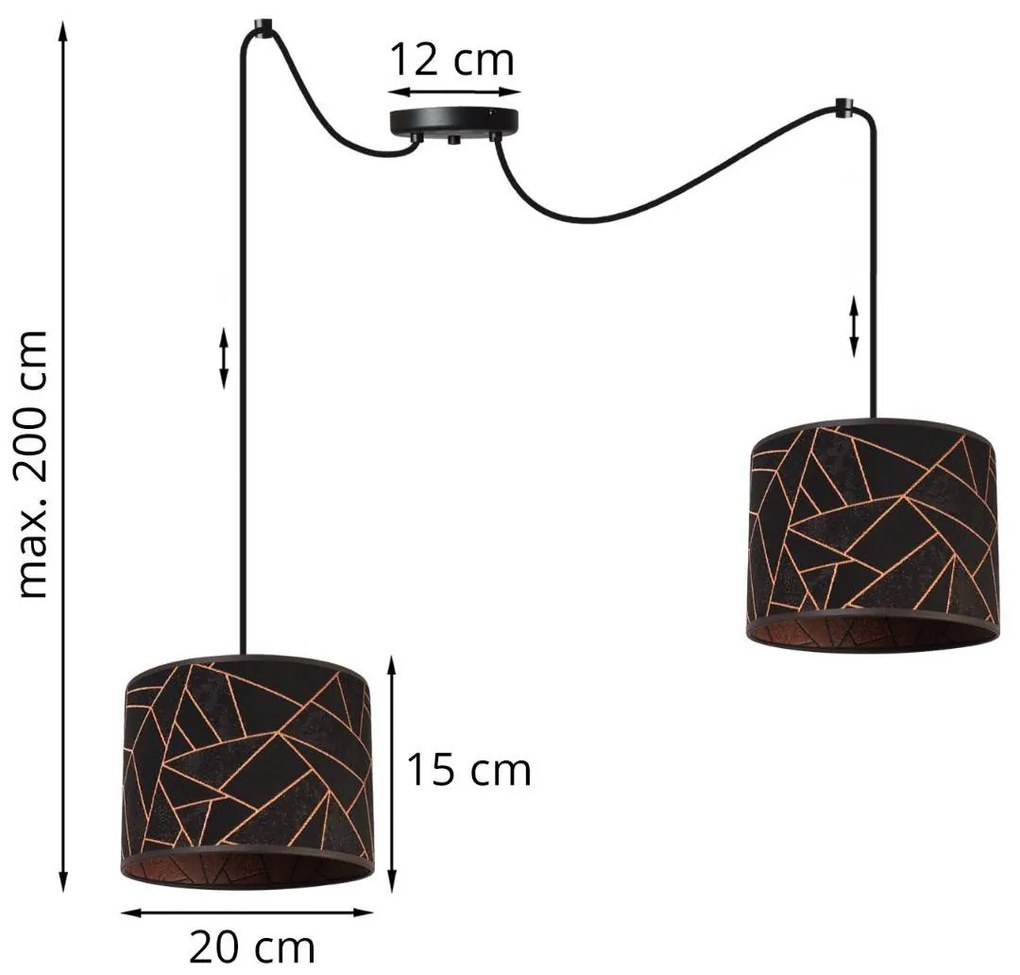 Závesné svietidlo Werona spider, 2x čierne textilné tienidlo so vzorom, c