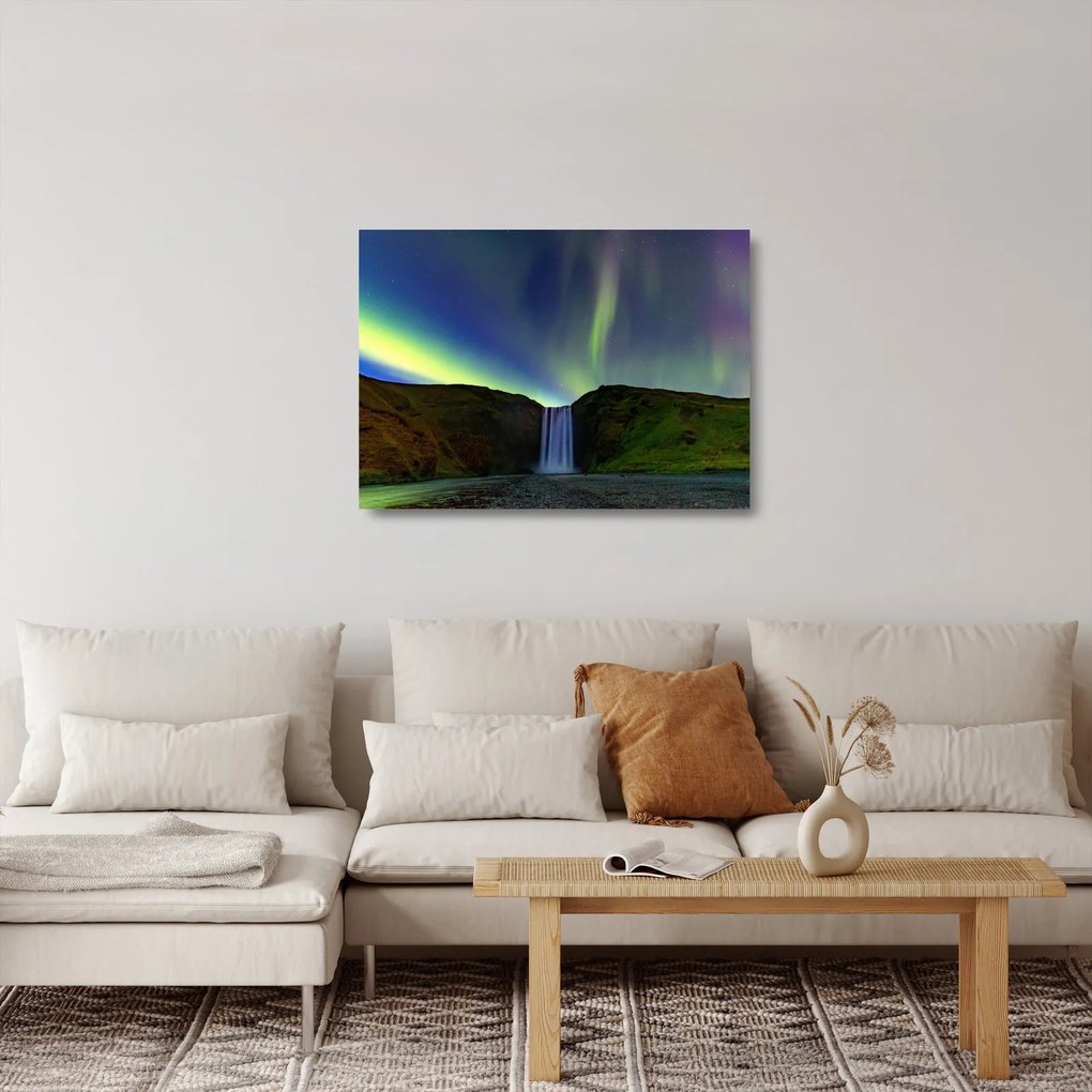 Sklenený obraz - Polárna žiara na Islande (70x50 cm)
