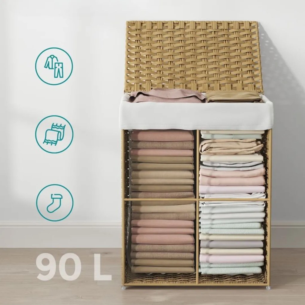 Kôš na bielizeň z umelého ratanu AVA, 90l, prírodná hnedá SongmicsHome