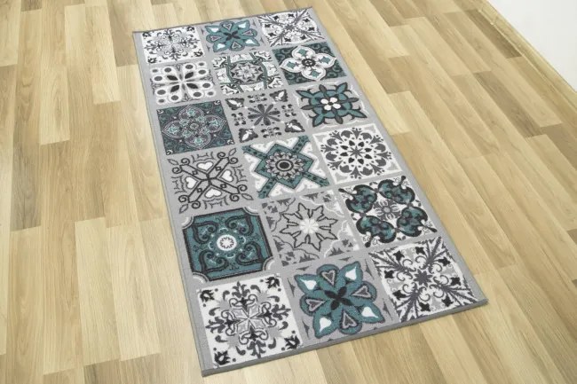 Protišmykový koberec/ behúň Patchwork tyrkysový