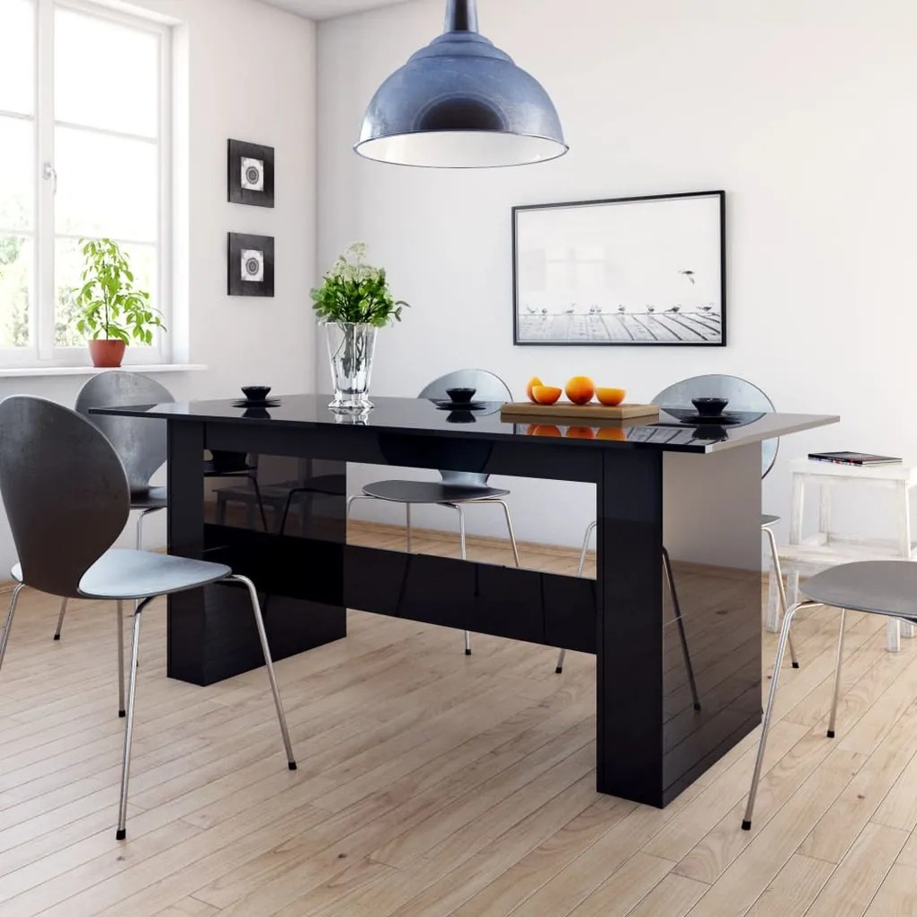 vidaXL Jedálenský stôl lesklý čierny 180x90x76 cm drevotrieska
