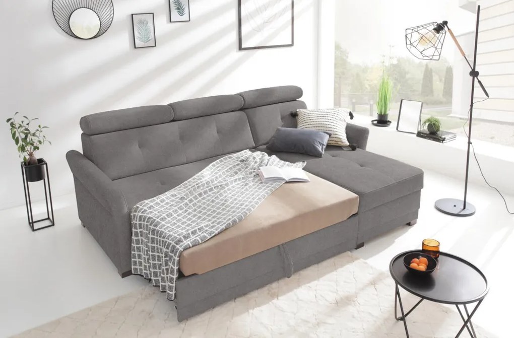 Rohová sedacia súprava Harris, ocelovo šedá látka, pravý roh