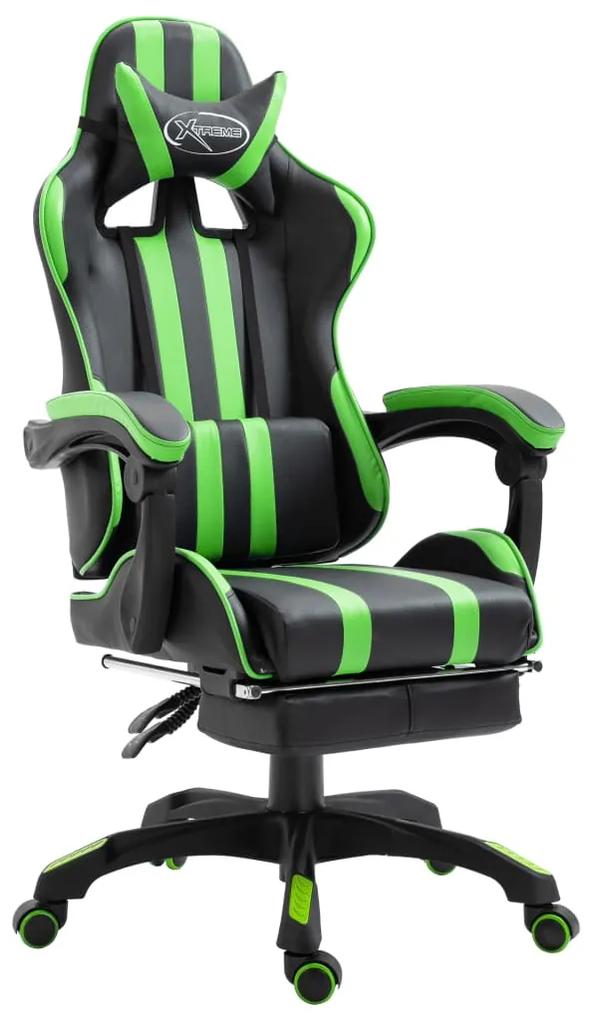vidaXL Herná stolička s opierkou na nohy, zelená, umelá koža