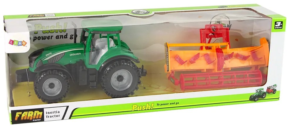 Lean Toys Zelený traktor s oranžovým kultivátorom