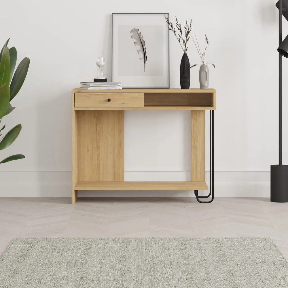 Konzolový stolík s doskou v dubovom dekore v prírodnej farbe 35x100 cm Saturne – Marckeric