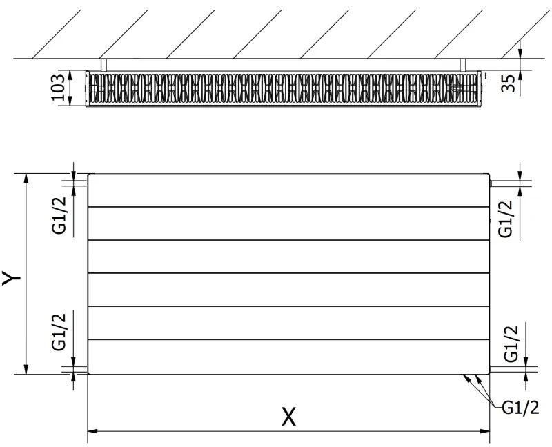 Mexen Line CVL22, panelový radiátor 600 x 400 mm, spodné pripojenie, 633 W, čierna, W622L-060-040-70