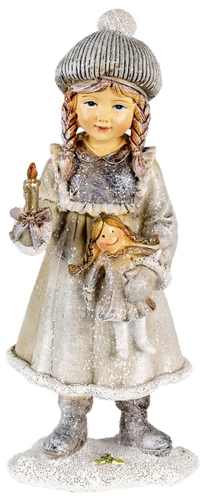 Dekoratívne soška dieťaťa s bábikou a sviečkou - 8 * 7 * 19 cm