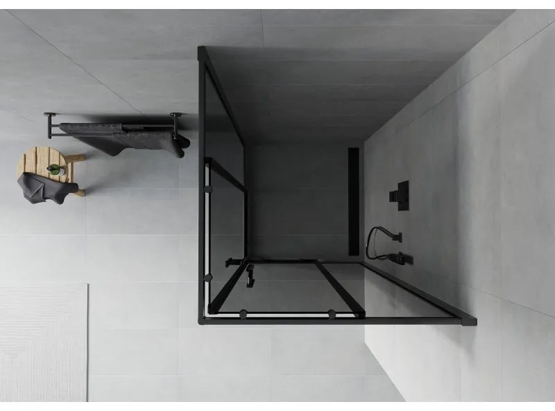 Mexen Rio, štvorcový sprchovací kút s posuvnými dverami 90(dvere) x 90(dvere) x 190 cm, 6mm šedé sklo, čierny profil, 860-090-090-70-40