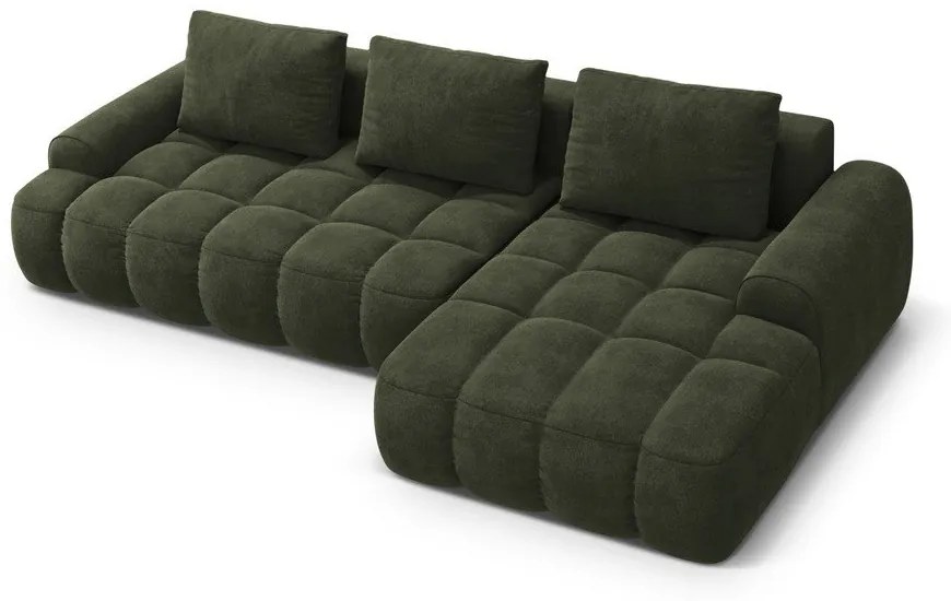 Zelená zamatová rozkladacia/s úložným priestorom rohová pohovka (pravý roh/s leňoškou) Linz – Cosmopolitan Design