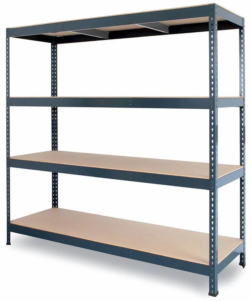 PROFESSIONAL Bezskrutkový kovový regál s HDF policou 200X240X60 cm, 4 police, 500 kg na policu, antracitová farba