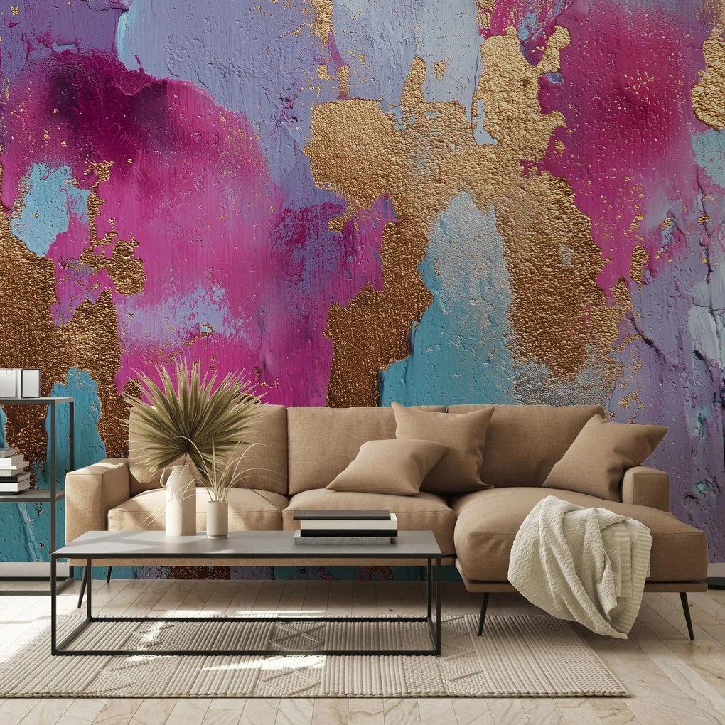 Fototapeta - Farebná stena so zlatom (147x102 cm)