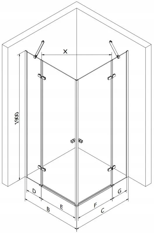 Mexen Roma, sprchovací kút 90 (dvere) x 90 (stena) cm, 6mm číre sklo, zlatý profil, 854-090-090-50-00-02