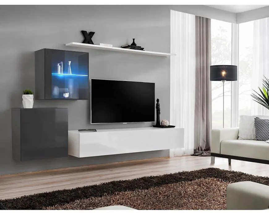 Obývacia stena Switch XV Sklo +LED grafit/biely
