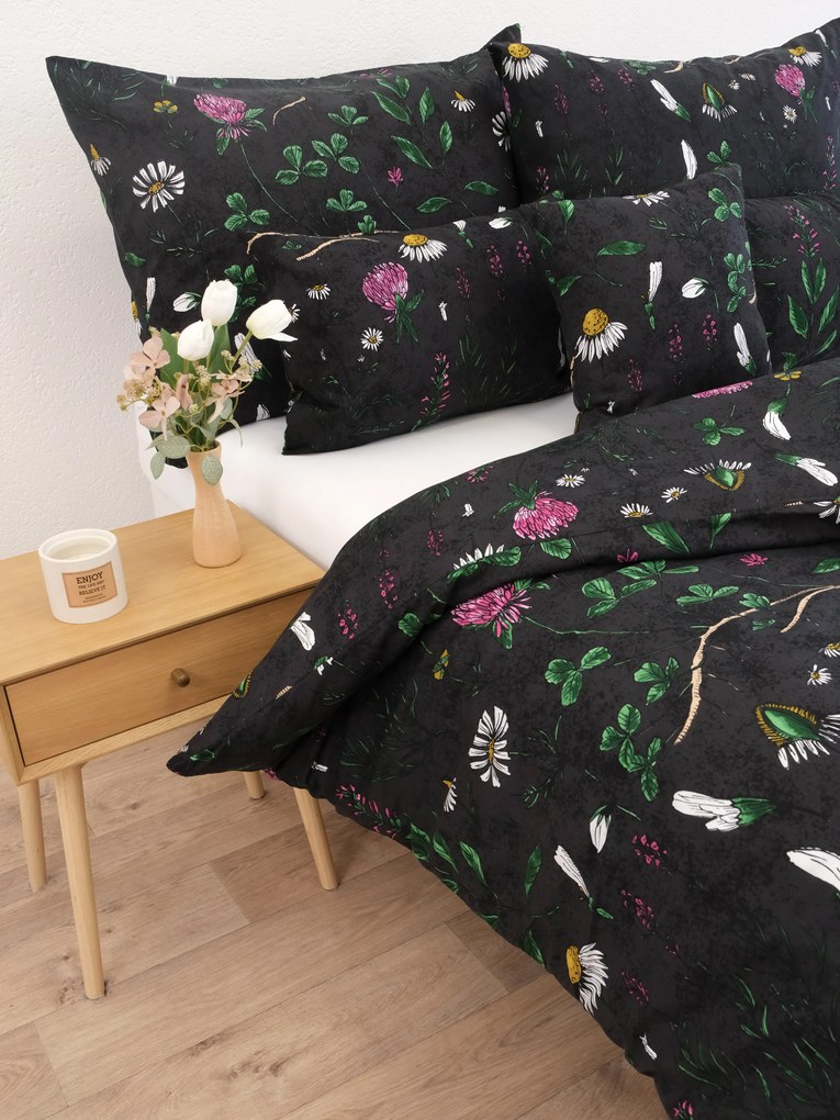 Francúzske bavlnené obliečky Renforcé - Herbár čierny