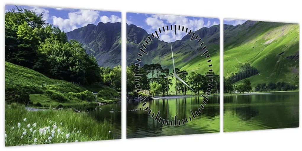 Obraz - Krajina s jazerom (s hodinami) (90x30 cm)