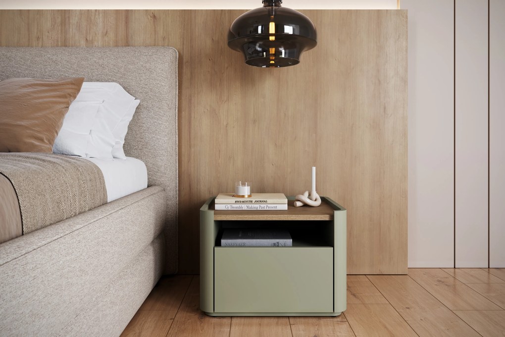 Nočný stolík Elivo 50 cm so zásuvkou - eukalyptus / dub baltic dune
