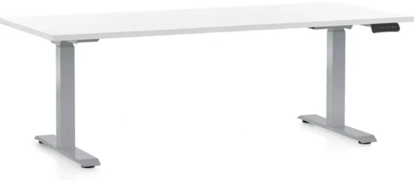 Výškovo nastaviteľný stôl OfficeTech D, 180 x 80 cm, sivá podnož, biela
