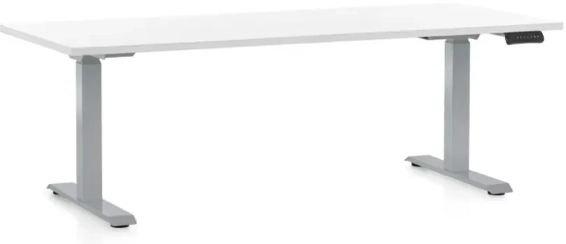 Výškovo nastaviteľný stôl OfficeTech D, 180 x 80 cm, sivá podnož, biela