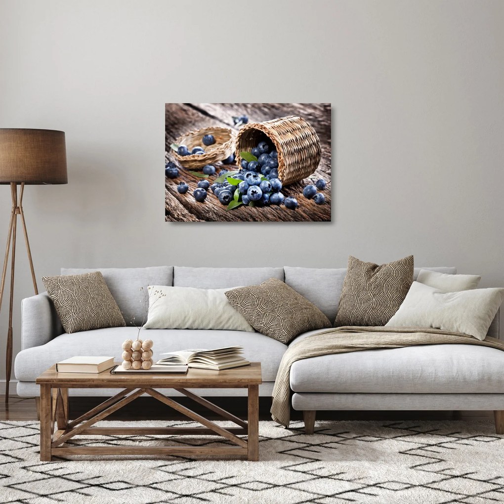Sklenený obraz - Šťavnaté čučoriedky (70x50 cm)