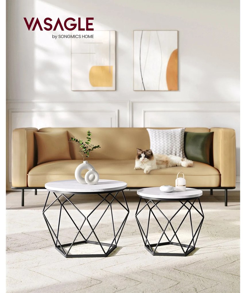 Súprava 2 ks odkladacích stolíkov Vasagle Elezi biely mramor/čierna