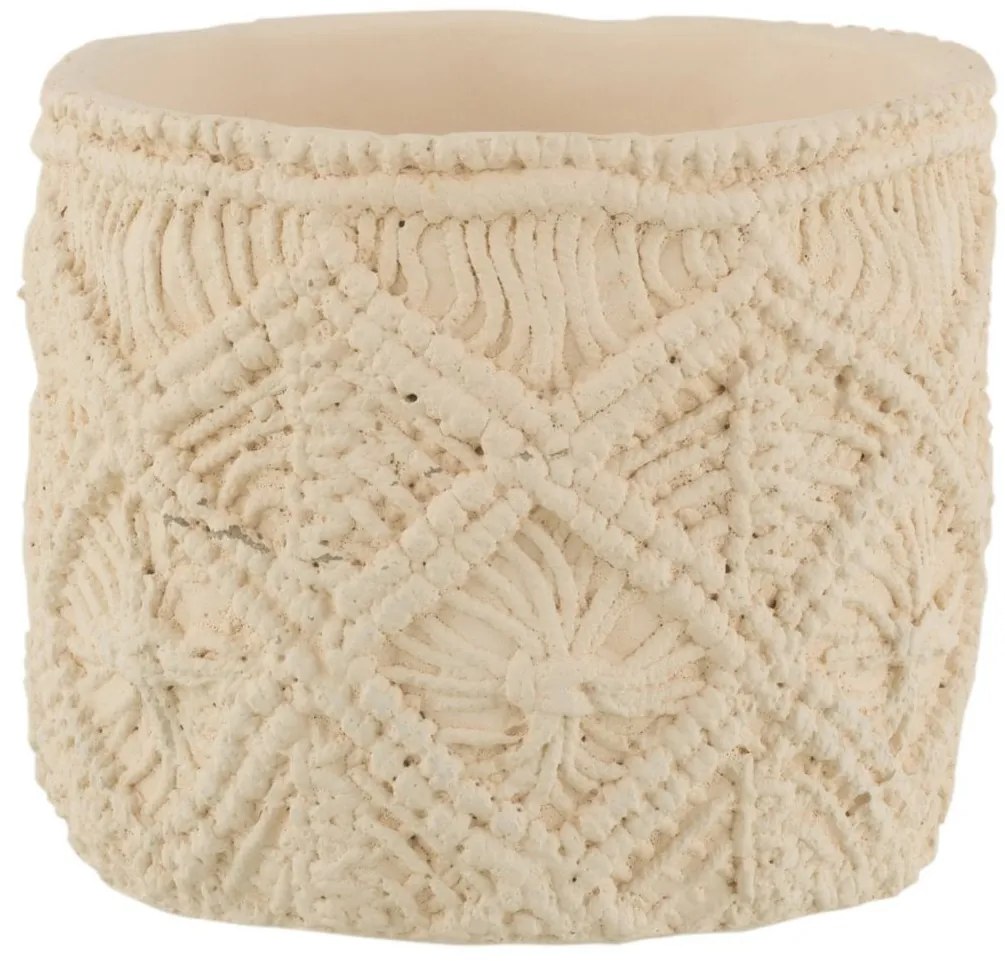 Béžový cementový kvetináč s drhaným vzorom Ibiza Macrame - Ø16*13 cm