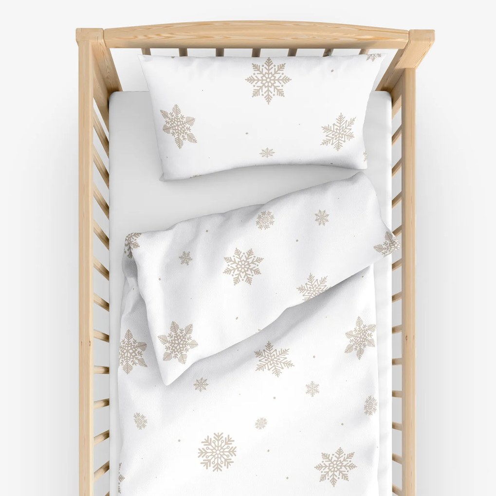 Goldea detské bavlnené obliečky do postieľky - snehové vločky na bielej 110 x 125 a 35 x 55 cm