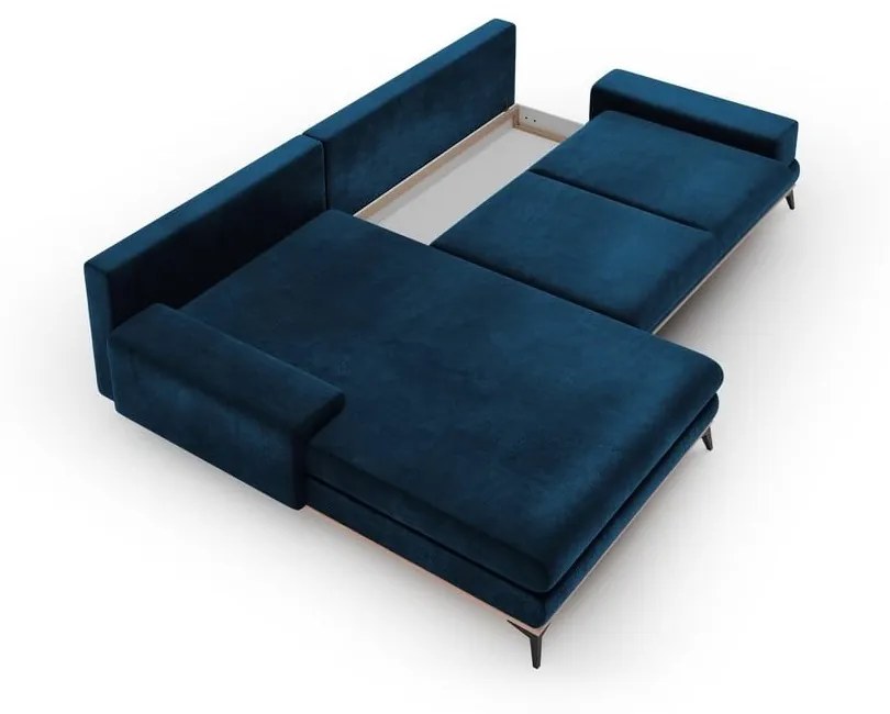 Modrá rozkladacia rohová pohovka so zamatovým poťahom Windsor & Co Sofas Astre, ľavý roh