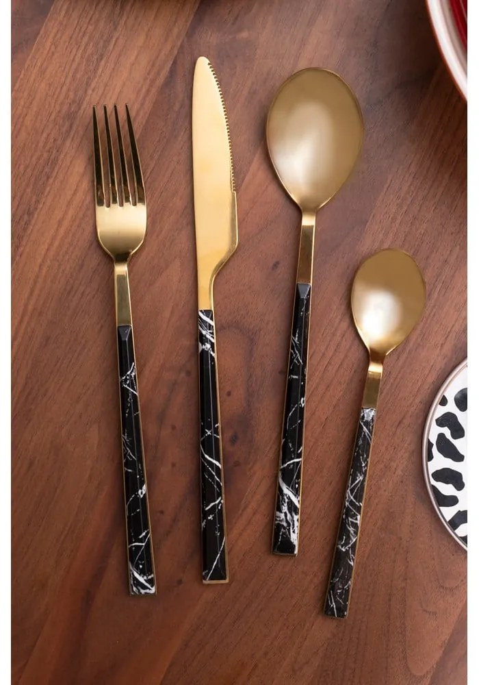 Oceľový príbor v čierno–zlatej farbe 16 ks Avie – Premier Housewares