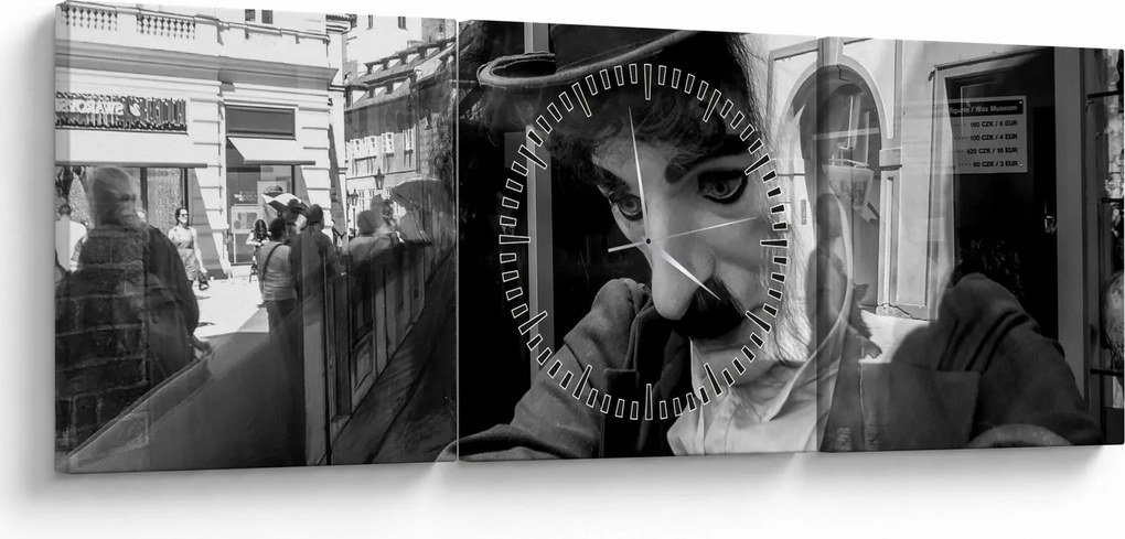 Obraz - Charles Chaplin v Prahe (s hodinami) (90x30 cm)