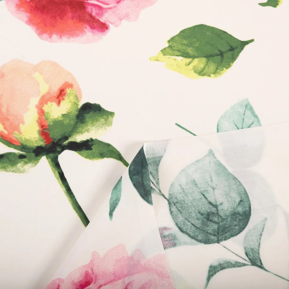 Biante Bavlnený záves Sandra SA-715 Veľké ružovočervené pivonky na smotanovom 150x180 cm