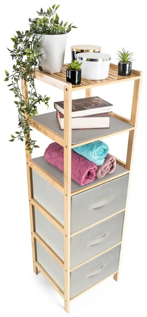 G21 Bambusový regál s košíkmi, 5 políc, béžová, 5 poschodí