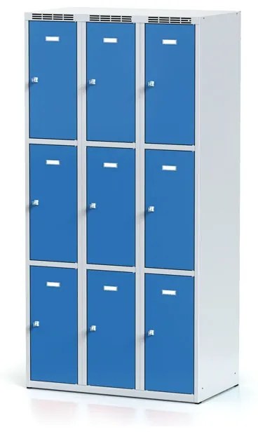 Alfa 3 Šatníková skrinka s úložnými boxami, 9 boxov, 1800 x 900 x 500 mm, otočný zámok, modré dvere
