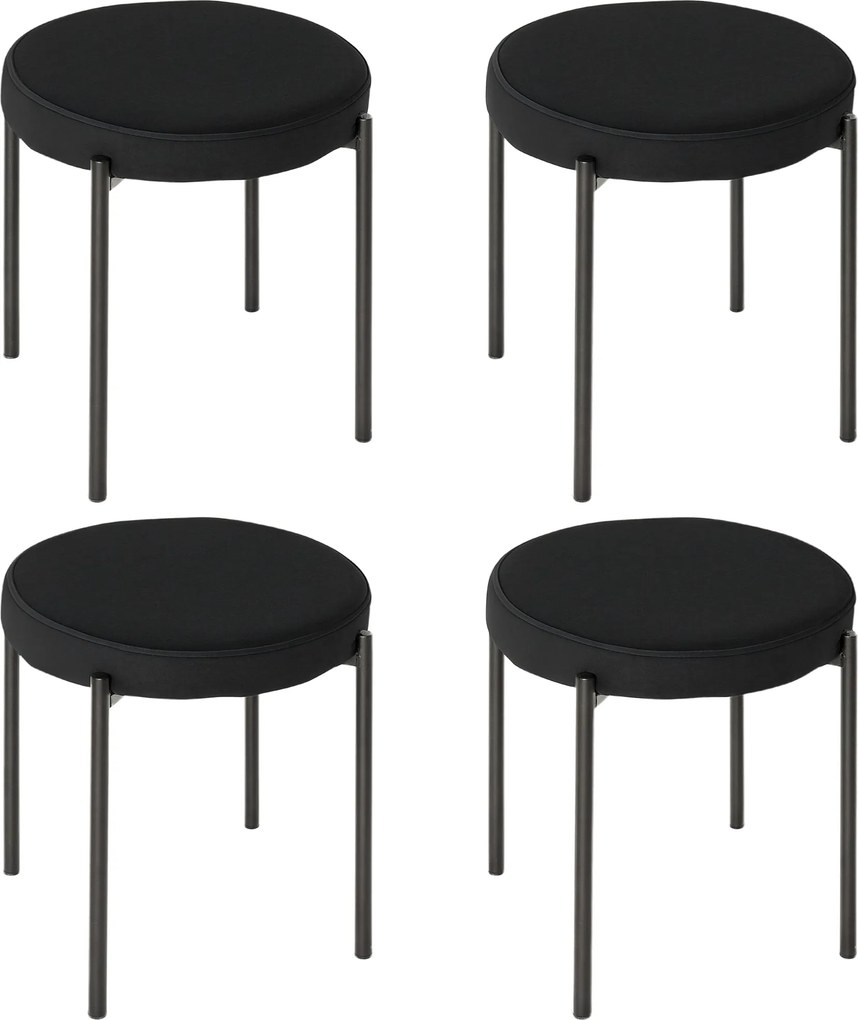 HOMCOM Set 4 Stohovateľných Jedálenských Stoličiek s Polstrovaným Sedadlom, Sametový Materiál pre Kuchyňu a Jedáleň, Čierny Kov, 41,5 x 41,5 x 46 cm |