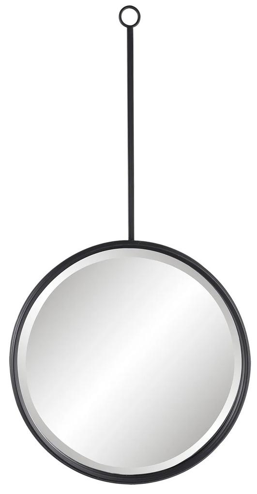 Čierne okrúhle kovové nástenné zrkadlo - Ø 40 * 3 * 77 cm