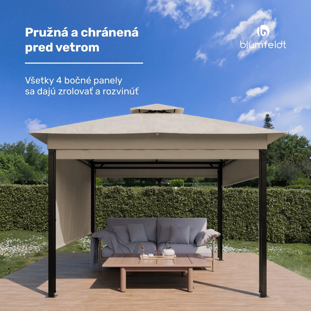 Blumfeldt Grandezza Cortina záhradný altánok 3x3 m, odolný voči poveternostným vplyvom, prášková farba, bočné rolety