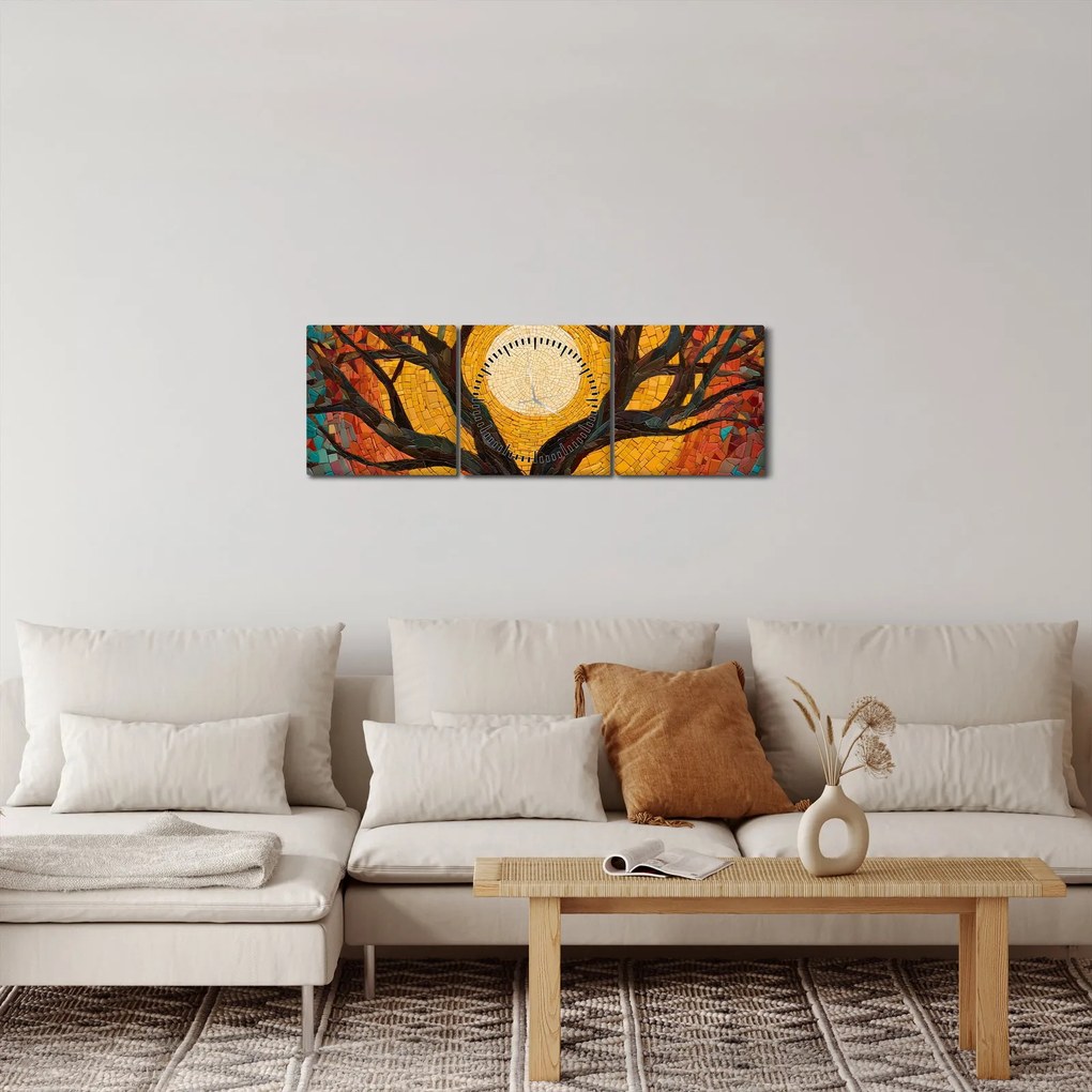 Obraz - Slnko v korune stromu života (s hodinami) (90x30 cm)