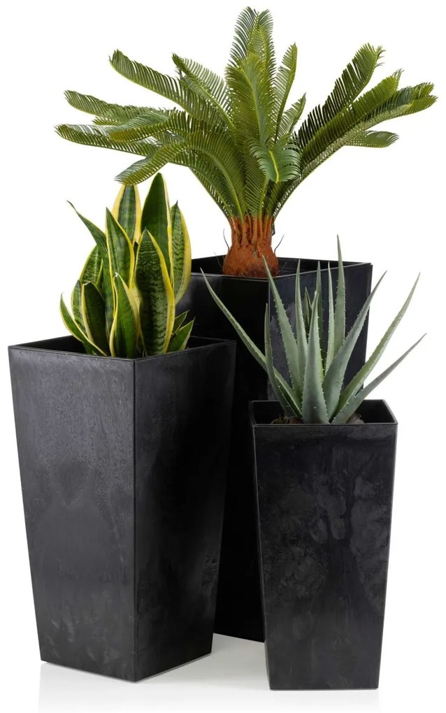 Súprava 3 kvetináčov PORTO čierny betón