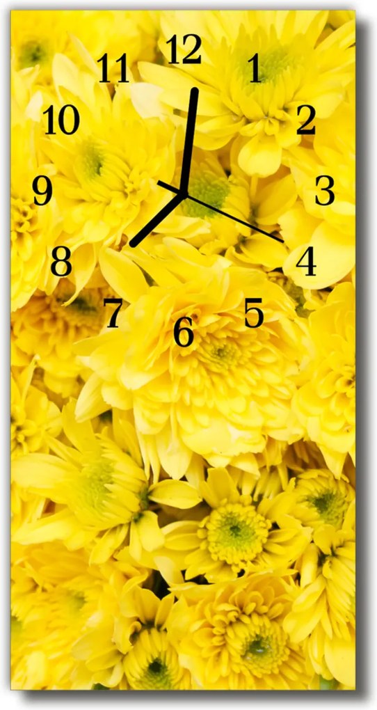 Sklenené hodiny vertikálne  Kvety žlté kvety