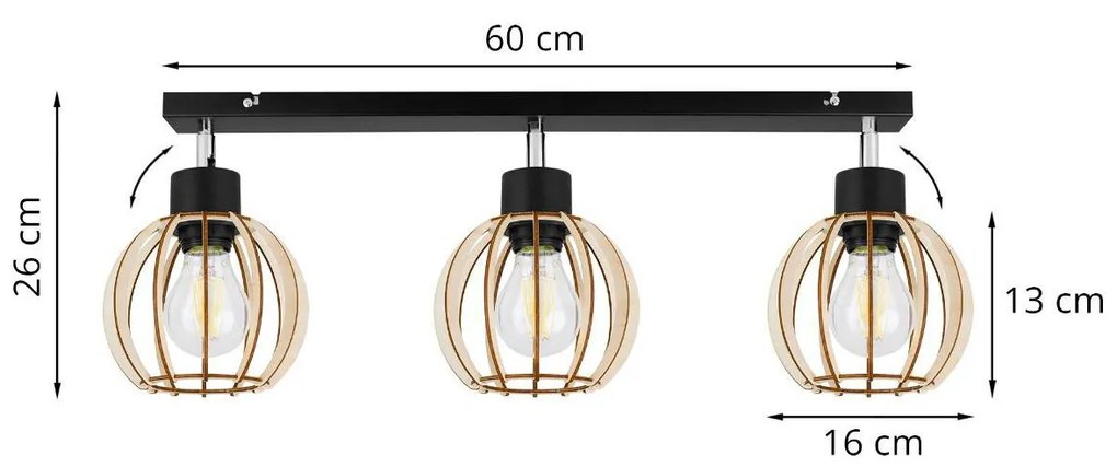 Bodové svietidlo Timber 8, 3x drevené tienidlo