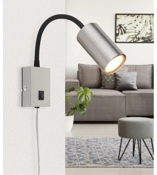 Globo 57911W - Flexibilná nástenná lampa ROBBY 1xGU10/25W/230V čierna/chróm