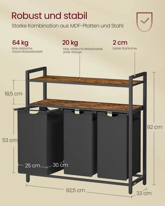 Kôš na bielizeň s 3 priehradkami BLH213B01