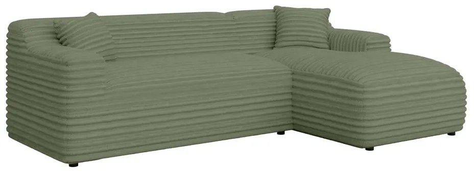 Zelená menčestrová rohová pohovka (pravý roh/s leňoškou) Martin – Ropez